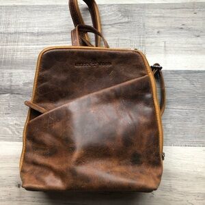 Green Wood  Distressed Leather Women’s Backpack